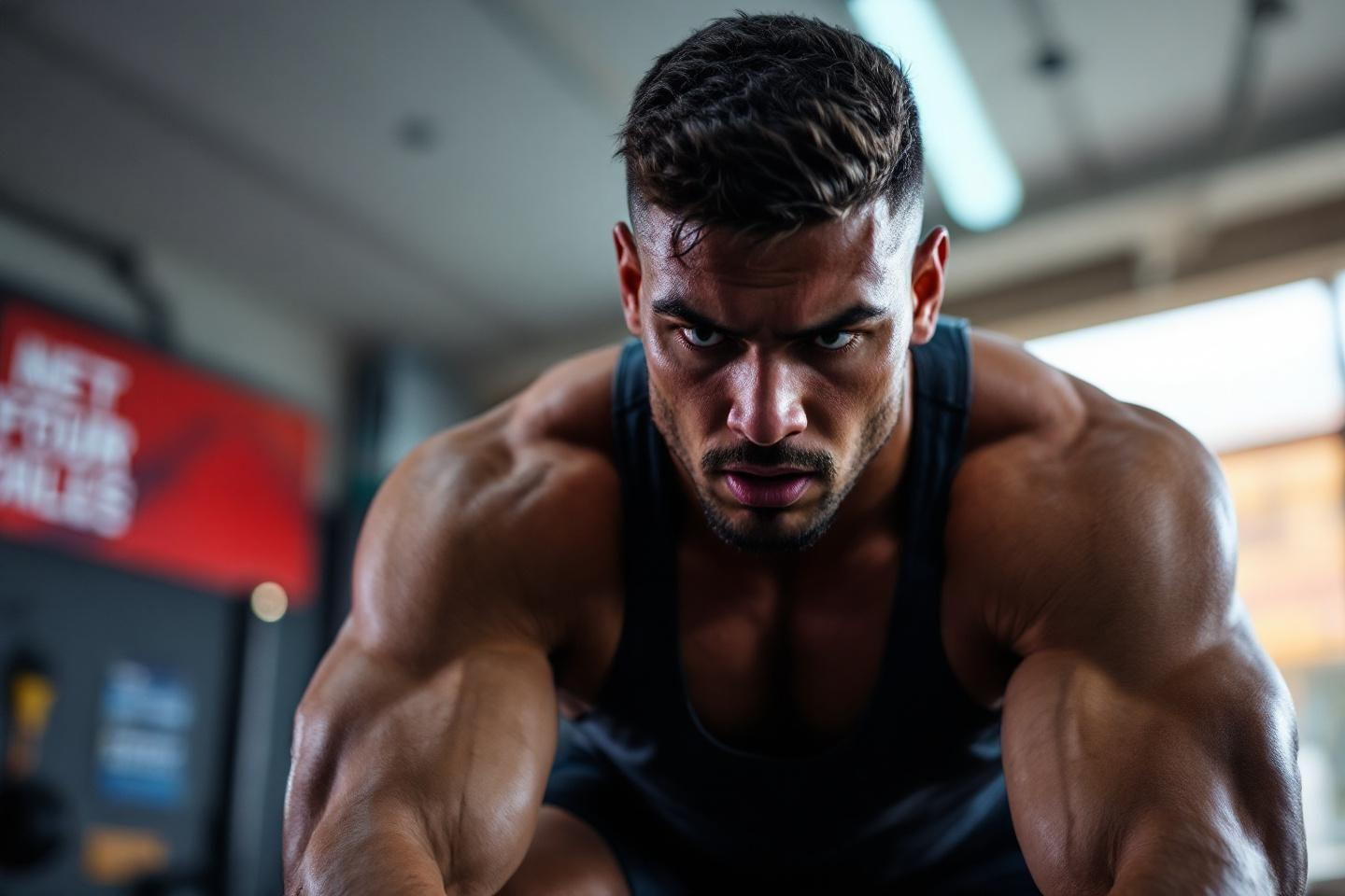 Homme Musclé Transpiration Intense Salle De Musculation