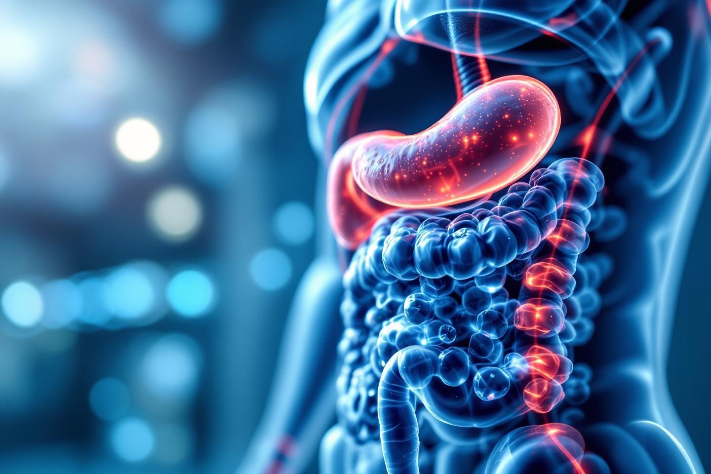 Illustration 3D du système digestif avec estomac et intestins