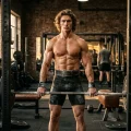 Homme musclé tient une barre de musculation en salle de gym
