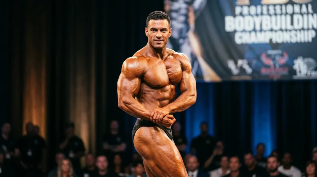 Culturiste musclé posant sur scène de compétition